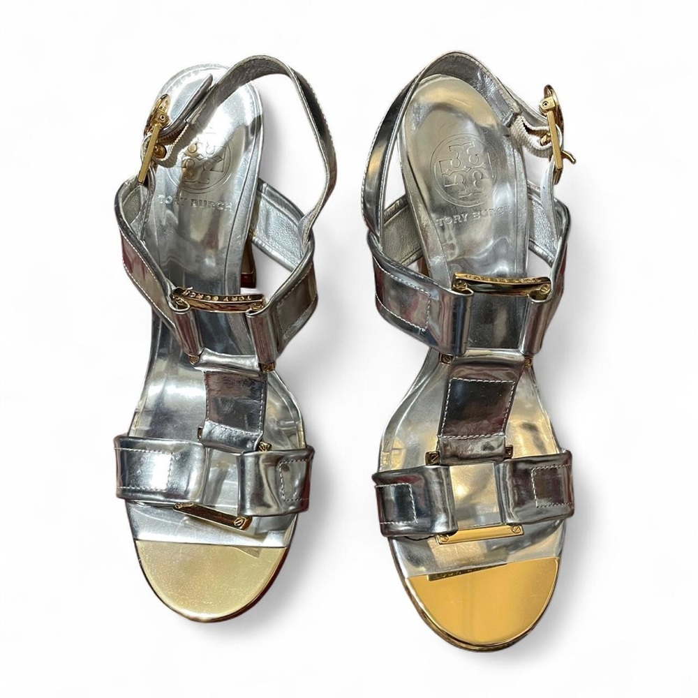 Tory Burch Silver metallic leather high heel